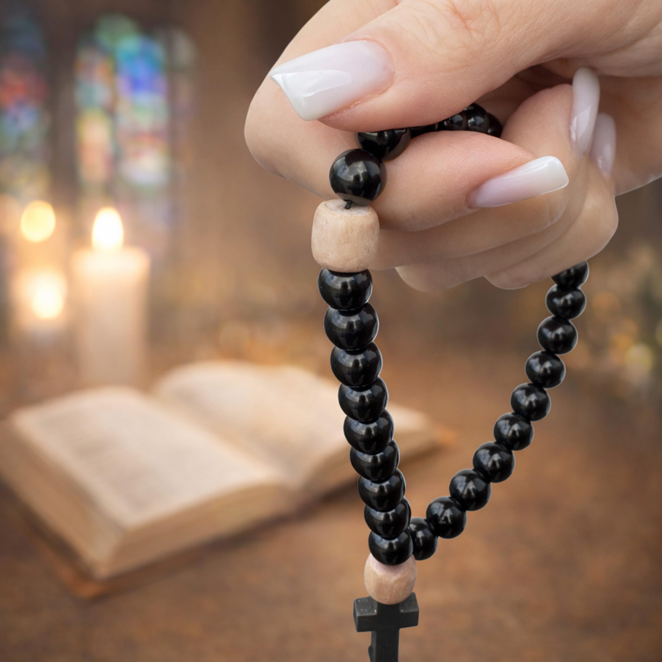 NKlaus Religious Icons Rosenkranz Gebetskette Holz schwarz 30 Perlen