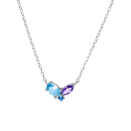 JEWLIX Halskette 925er Silber Zirkonia blau-lila floral