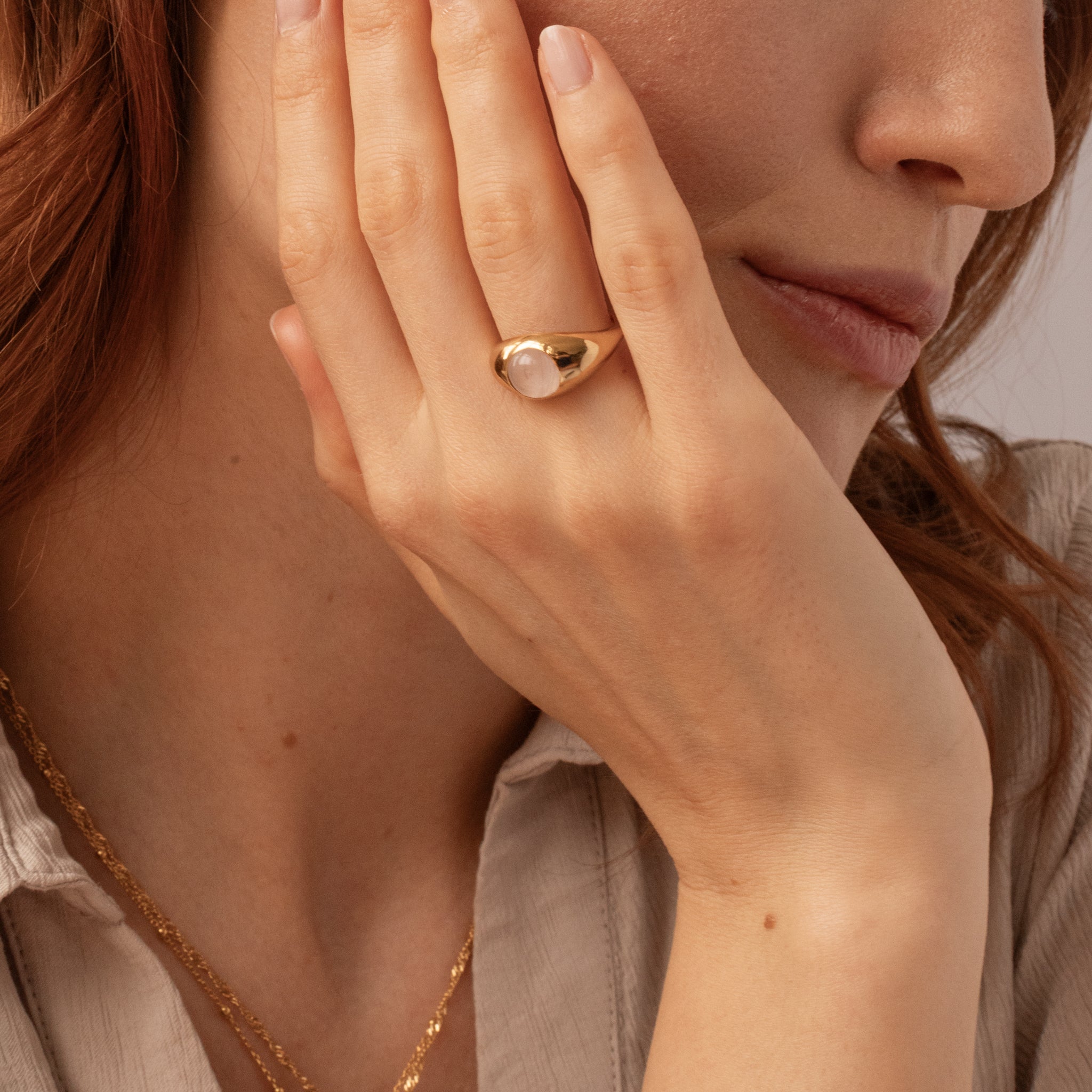 Stilnest Eden Pea Rosenquarz Ring Gold Vermeil 52