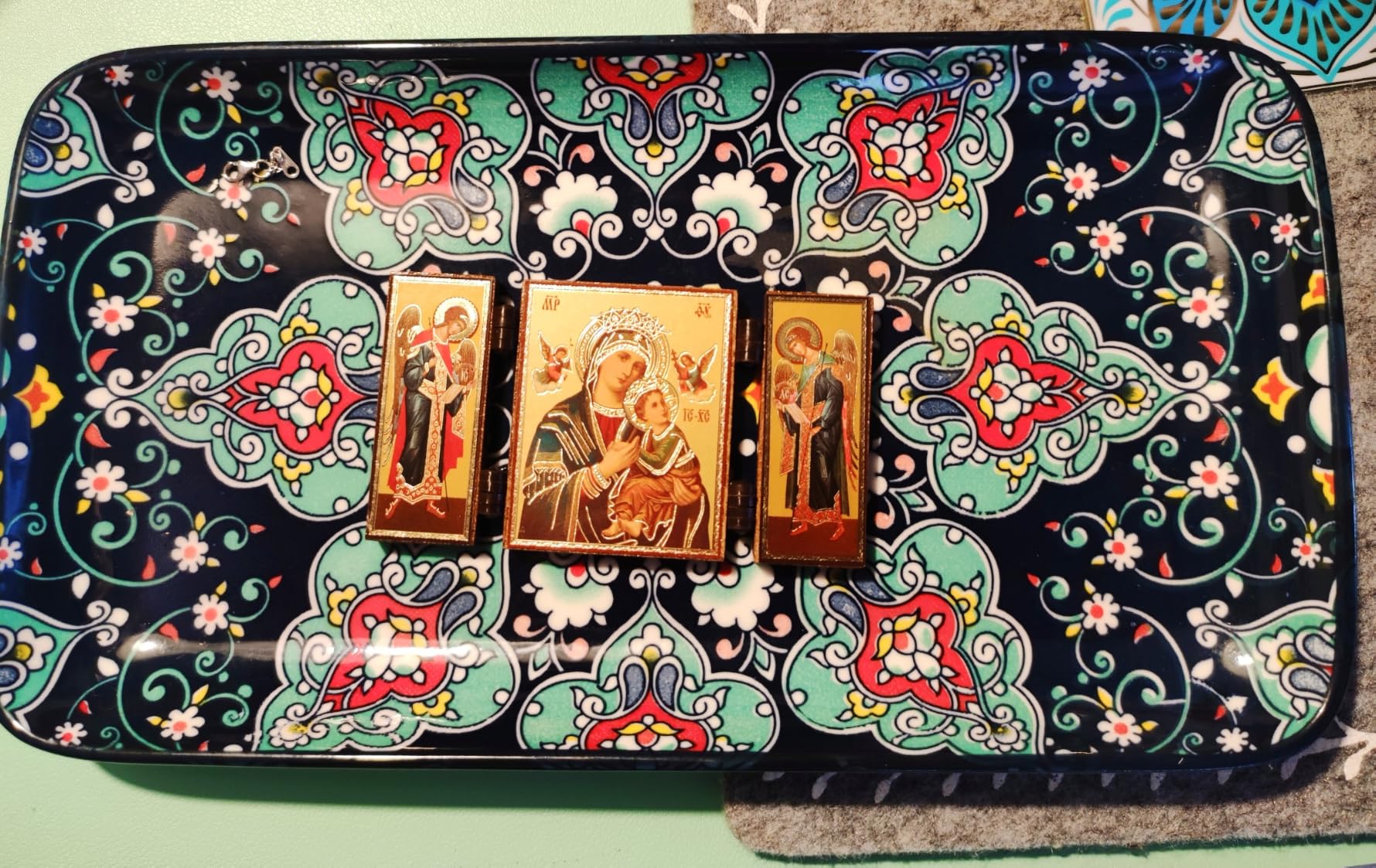 NKlaus Heiliger Georg Triptychon Ikone Holz 9,5cm Drachentöter