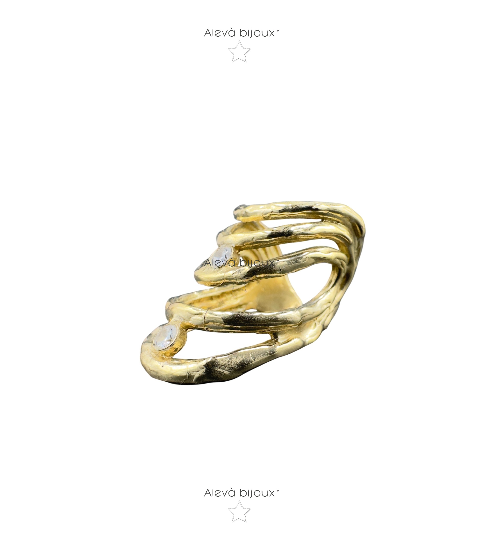 Alevá Bijoux Anelli Wave 5 Onde Ring Gold Zirkonia
