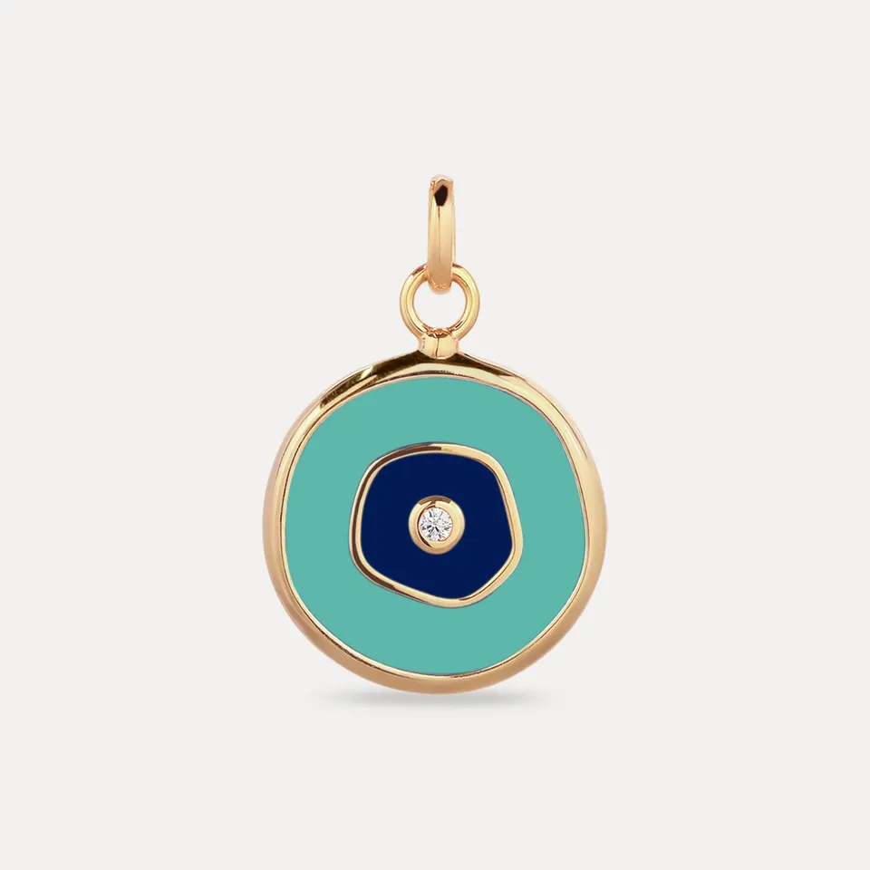 Stilnest Weißer Saphir Evil Eye Anhänger Türkis Gold Vermeil