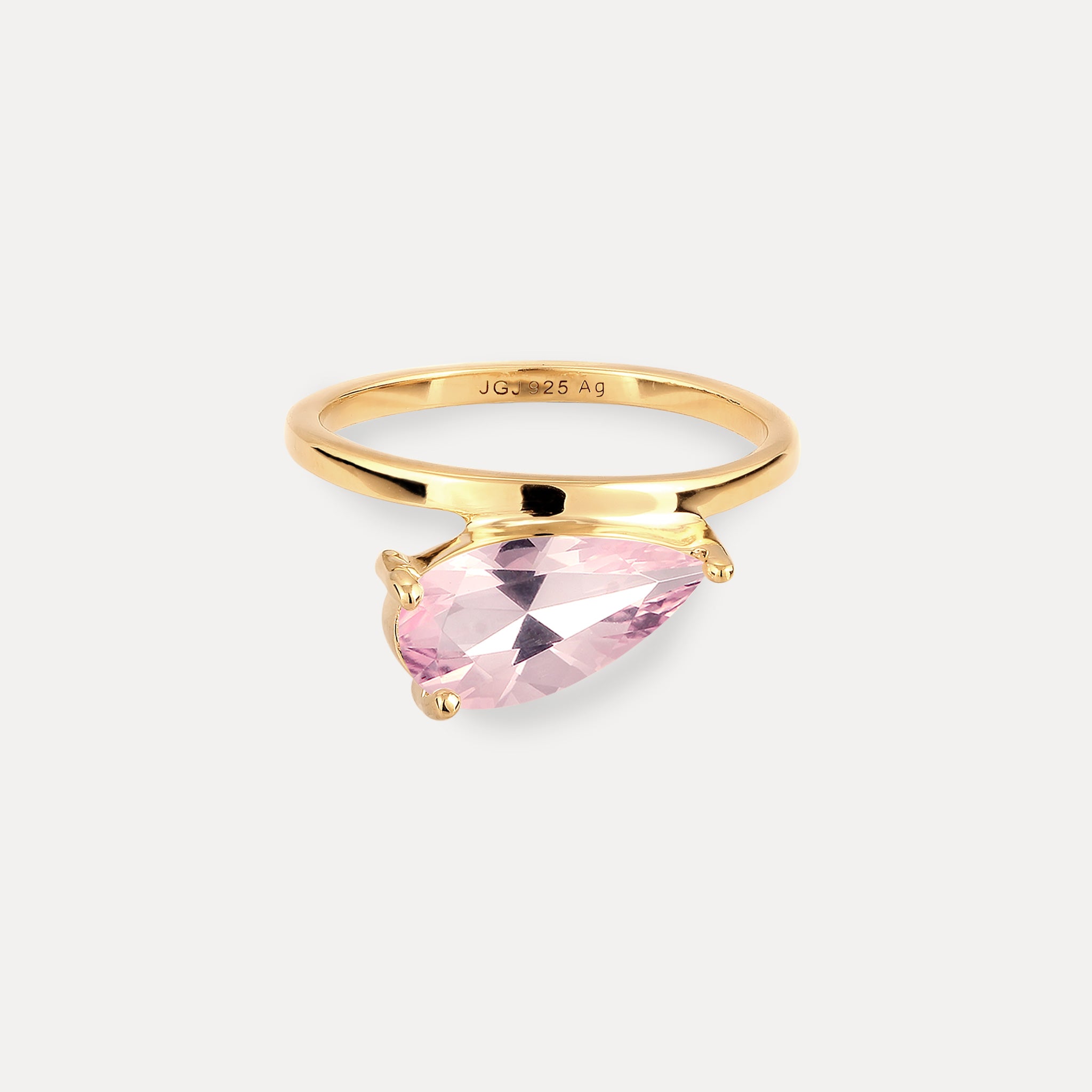 Stilnest Balance Drop Ring Rosenquarz Silber 925 Gold Vermeil