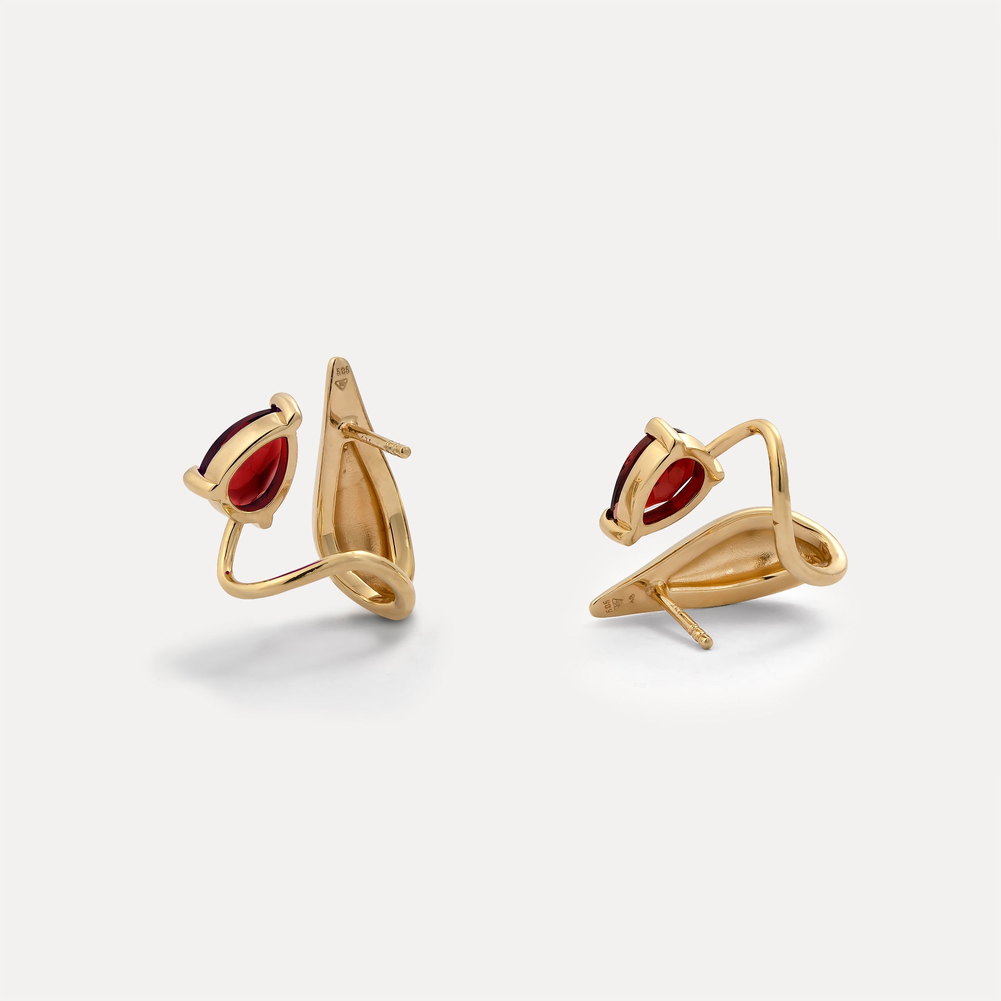 Stilnest Drop Double Ohrringe 585 Gold roter Granat