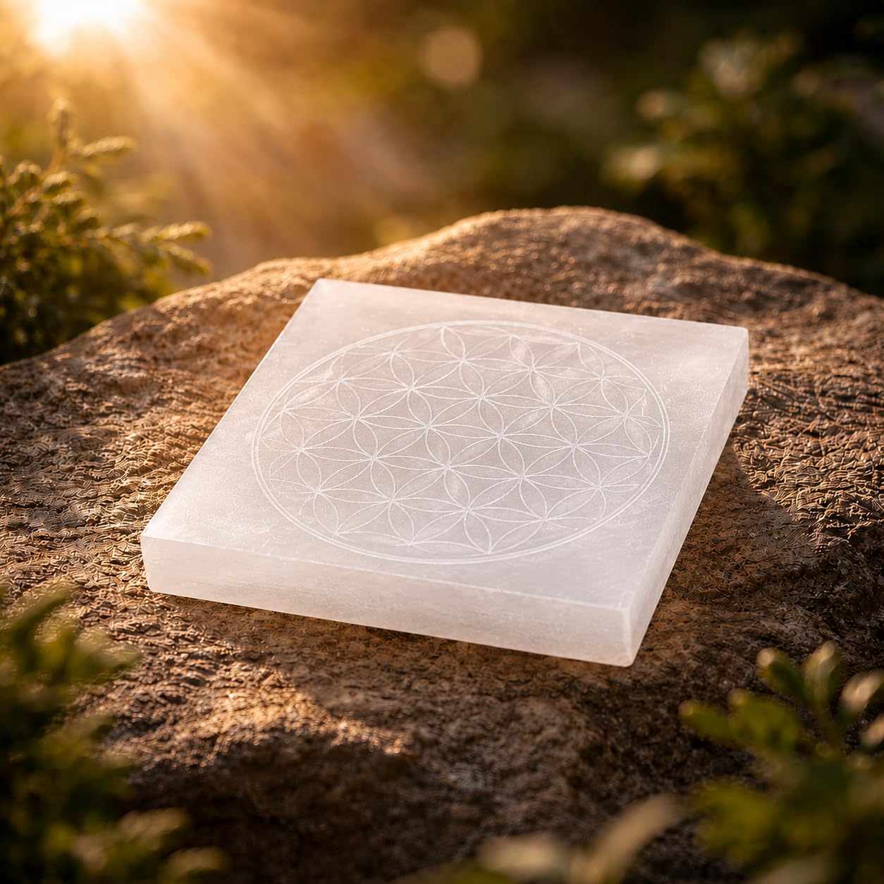 NKlaus Healing Crystals Selenit Ladeplatte Blume des Lebens