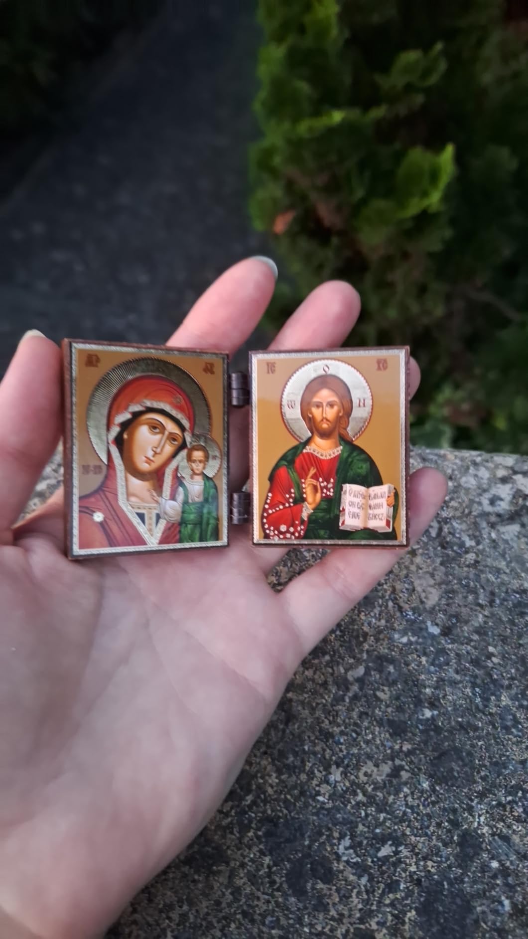 NKlaus Heiliger Georg Triptychon Ikone Holz 9,5cm Drachentöter