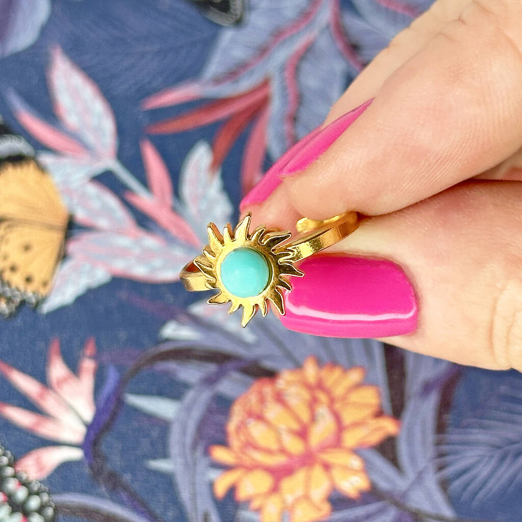 Joy by Corrine Smith Sun Ring Türkis Edelstein Gold verstellbar