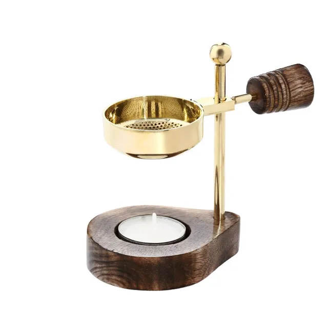NKlaus Home Scents Räucherstövchen Messing Gold Holz 13 cm