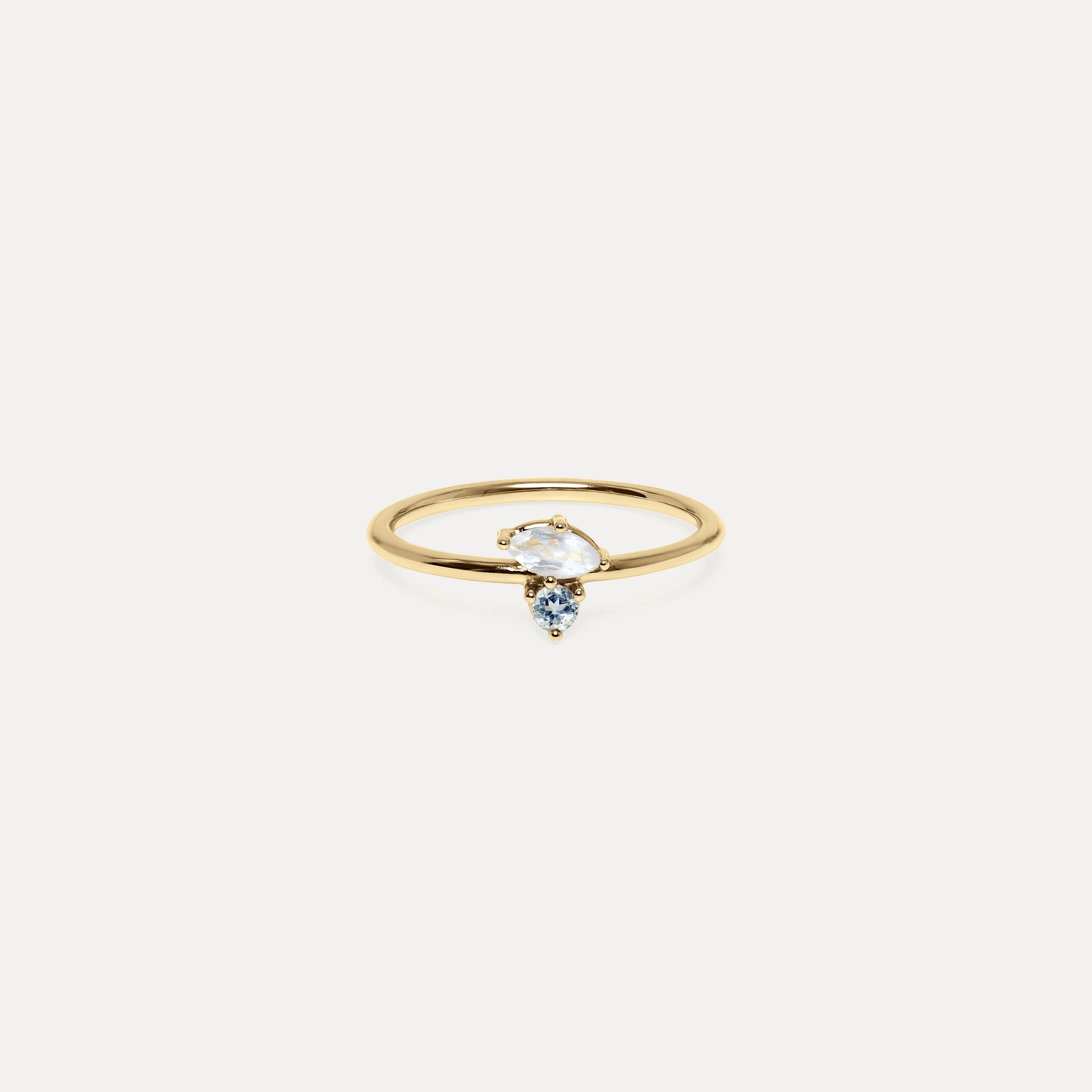 Stilnest Joy Solitär Ring Mondstein Aquamarin 585 Gold 52