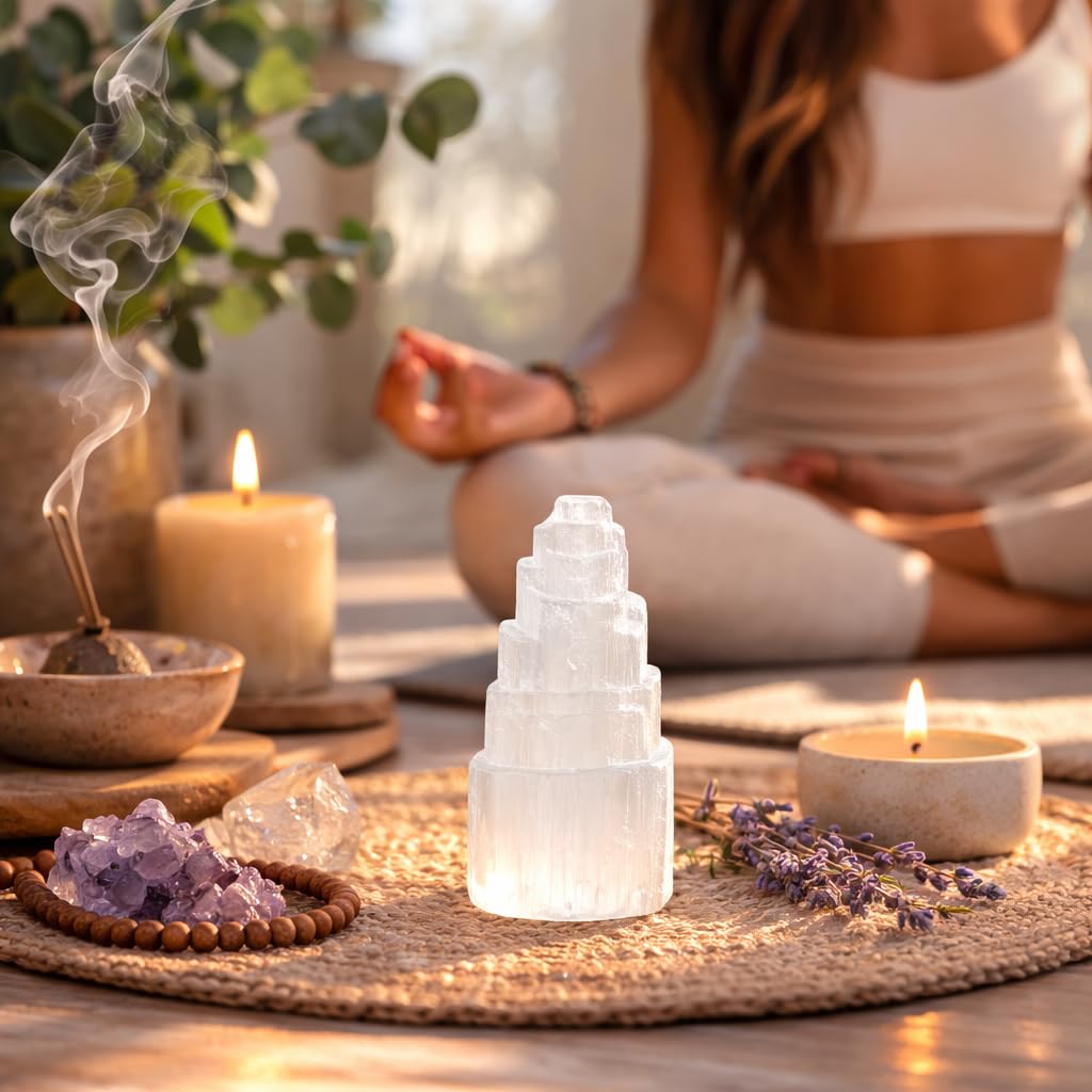NKlaus Healing Crystals Selenit Turm 15cm Naturstein Energie
