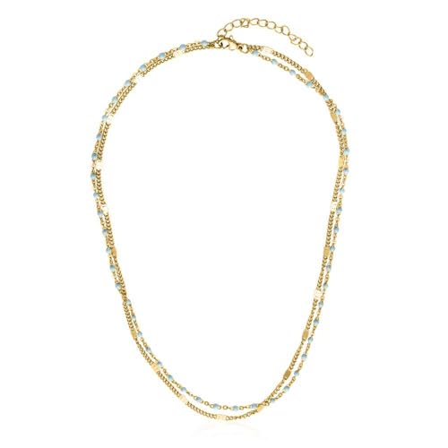 JEWLIX Layerkette Halskette Edelstahl Gold hellblau Emaille