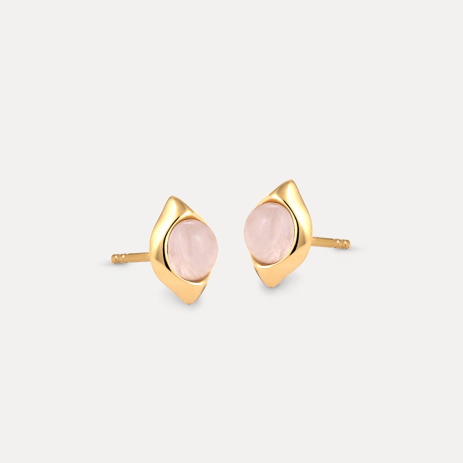Stilnest Rosenquarz Eden Pea Ohrstecker Gold Vermeil