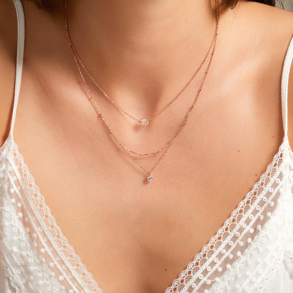 JEWLIX SN0511 Layerkette 925 Silber Zirkonia rosé