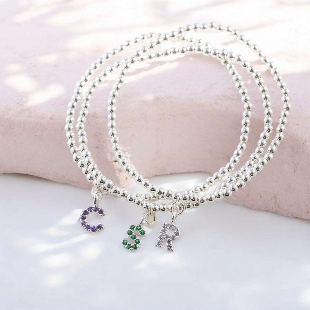 Joy by Corrine Smith Beaded Armband Silber Perle Initial