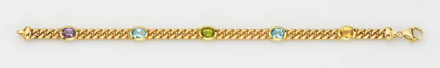 Eugen Rühle Armband Panzerkette 5 Farbsteine Gold 585 Gelbgold