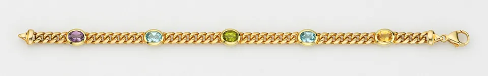 Eugen Rühle Armband Panzerkette 5 Farbsteine Gold 585 Gelbgold