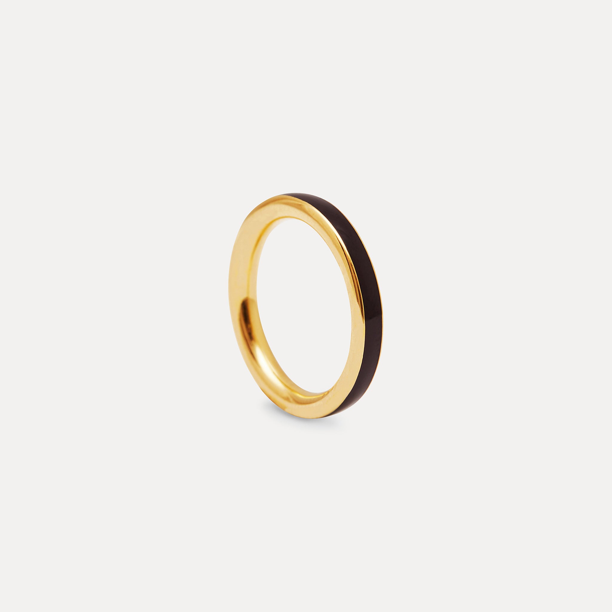 Stilnest Schwarz Enamel Ring 24k Gold Vermeil 52
